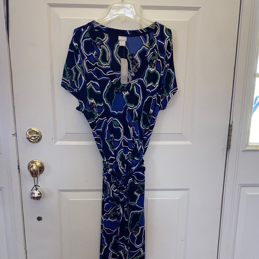 Chico's Abstract Blue and Green Maxi Dress Size 3